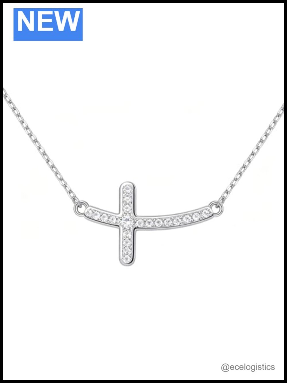 925 Sterling Silver Sideways Cross Choker Necklace with Cubic Zirconia